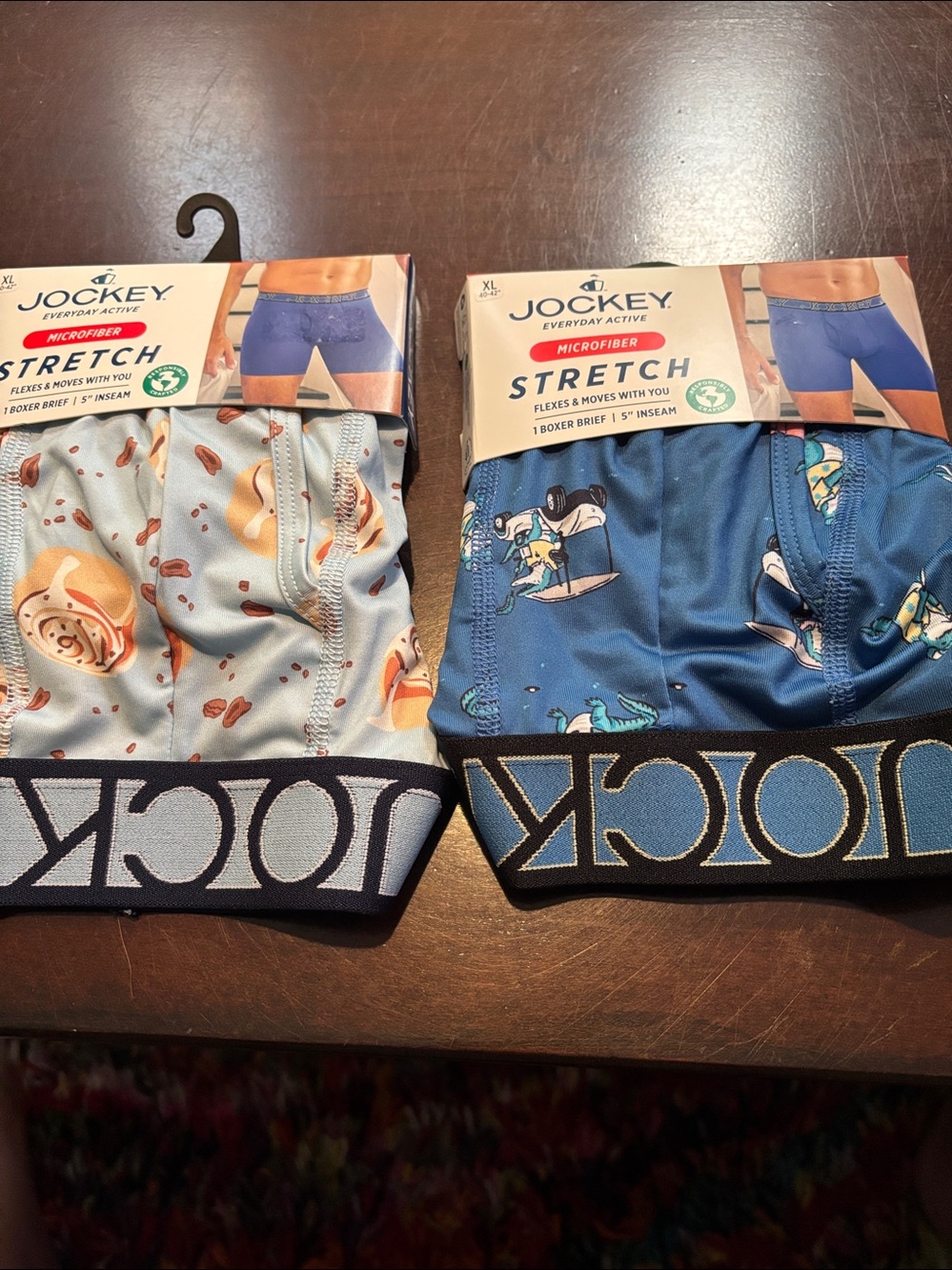 Jockey 2 Pair Stretch Boxer Briefs Blue Cinnamon Rolls & Golfing Alligators NWT